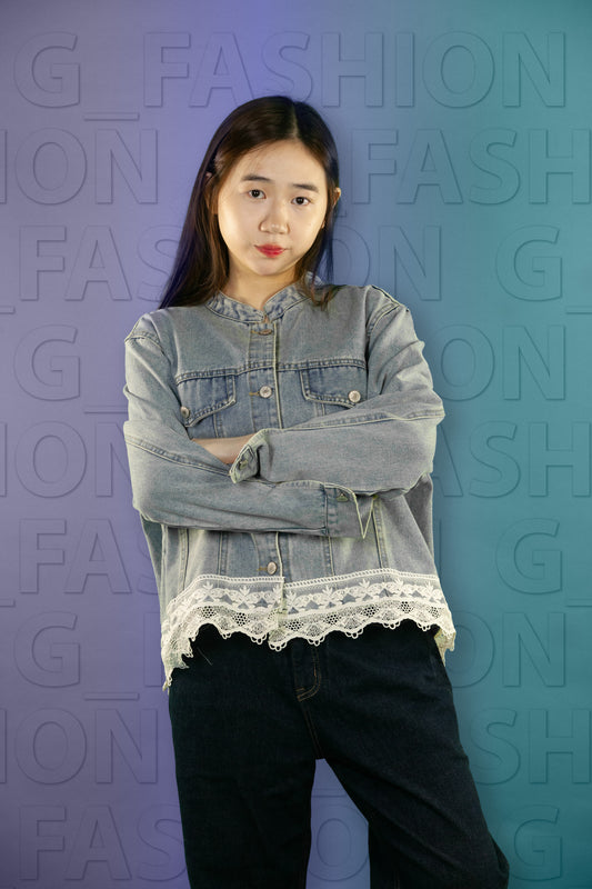 Jaket Jeans Tangan Panjang Bordir Bawah