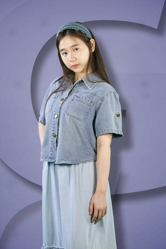 Blouse Soft Jeans 2 Kantong Pin Tangan (2 Warna)