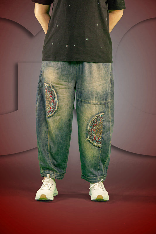 Celana Soft Jeans Motif Mandala