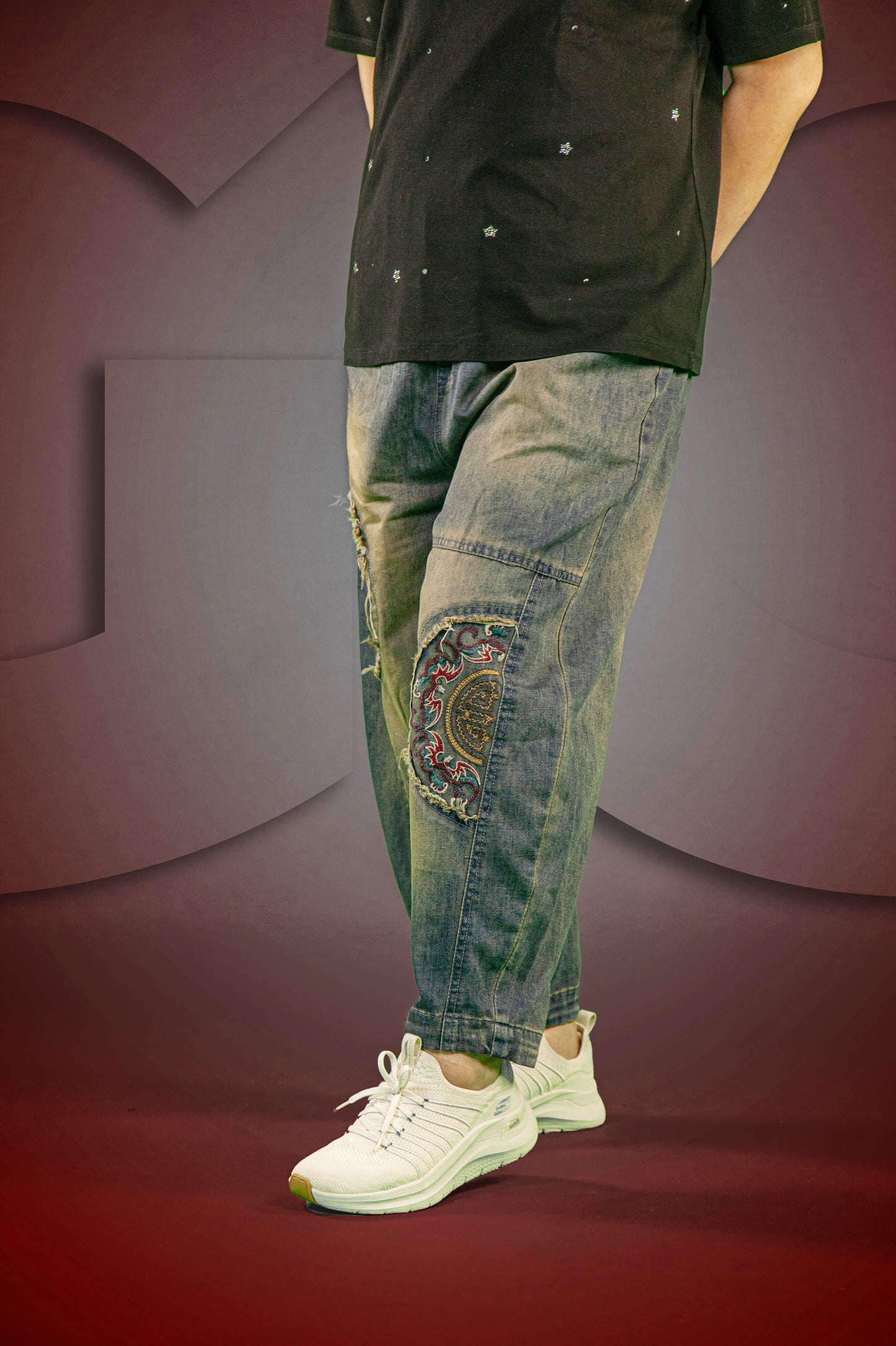 Celana Soft Jeans Motif Mandala