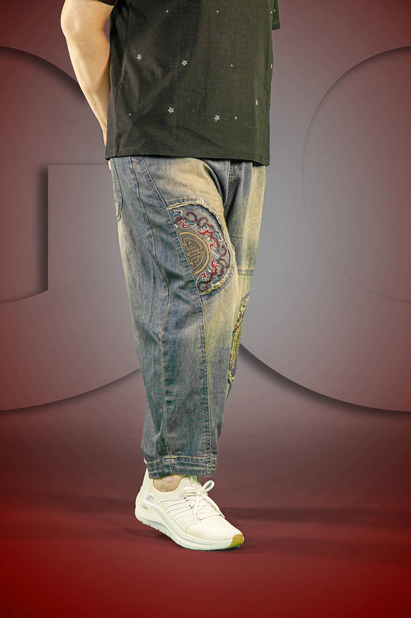 Celana Soft Jeans Motif Mandala