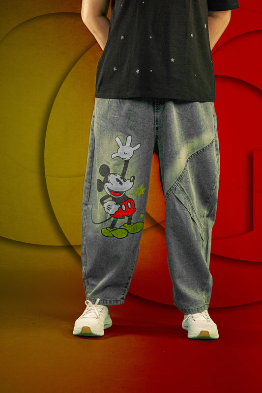 Celana Soft Jeans Motif Mickey Waving