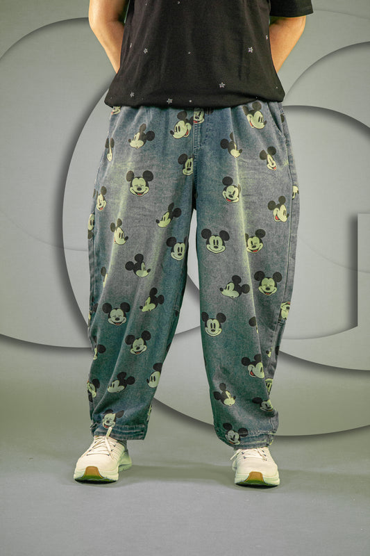 Celana Soft Jeans Motif Mickey Heads