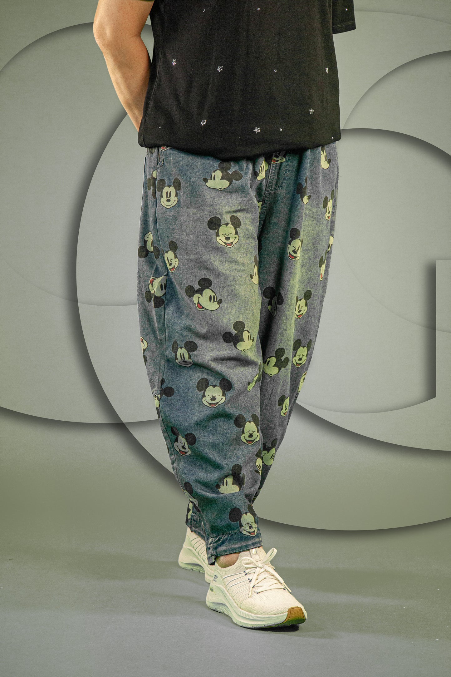 Celana Soft Jeans Motif Mickey Heads