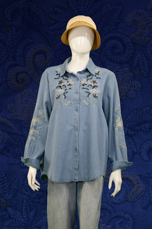 Blouse Soft Jeans Motif Ornamental 702