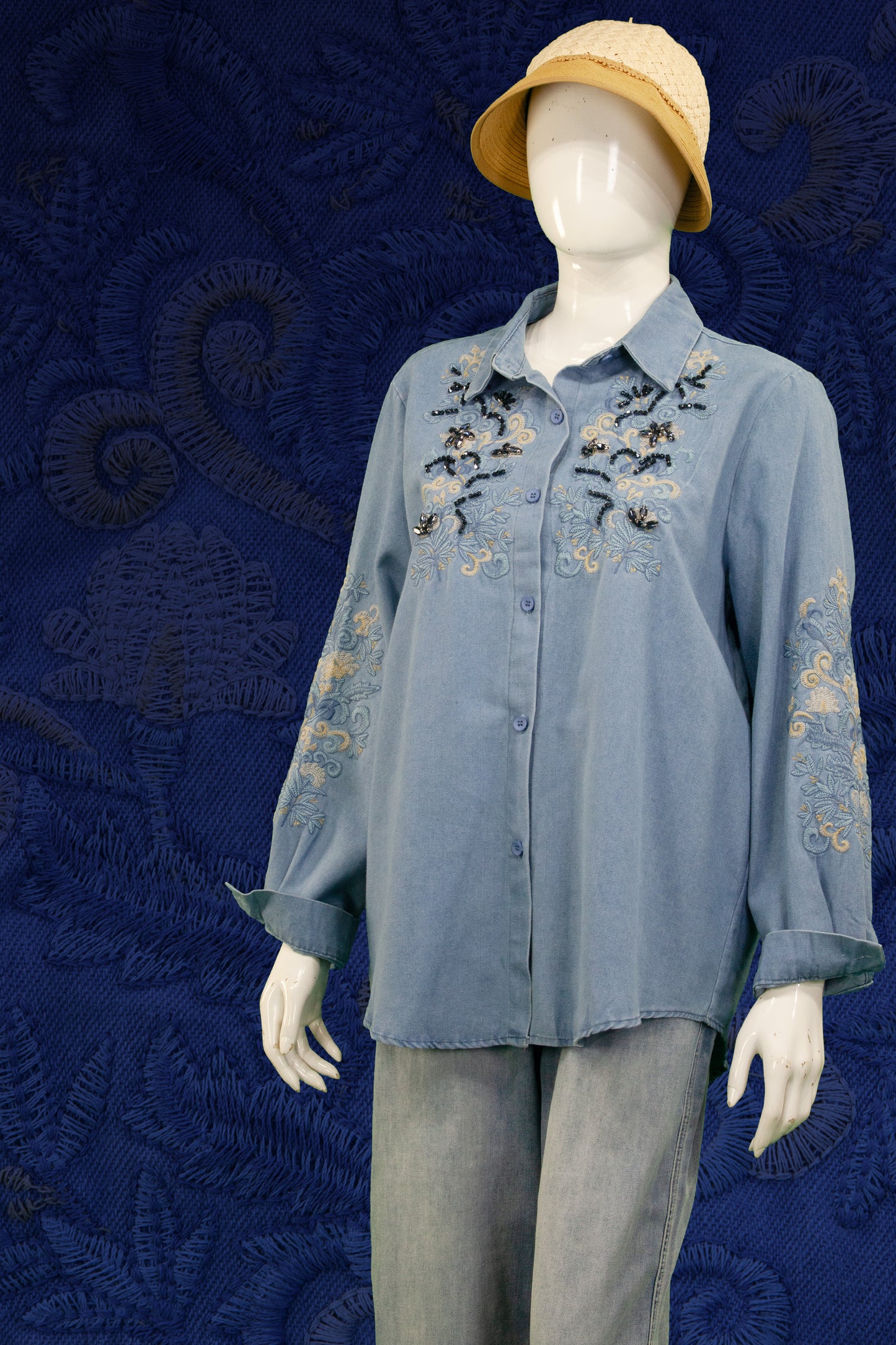 Blouse Soft Jeans Motif Ornamental 702