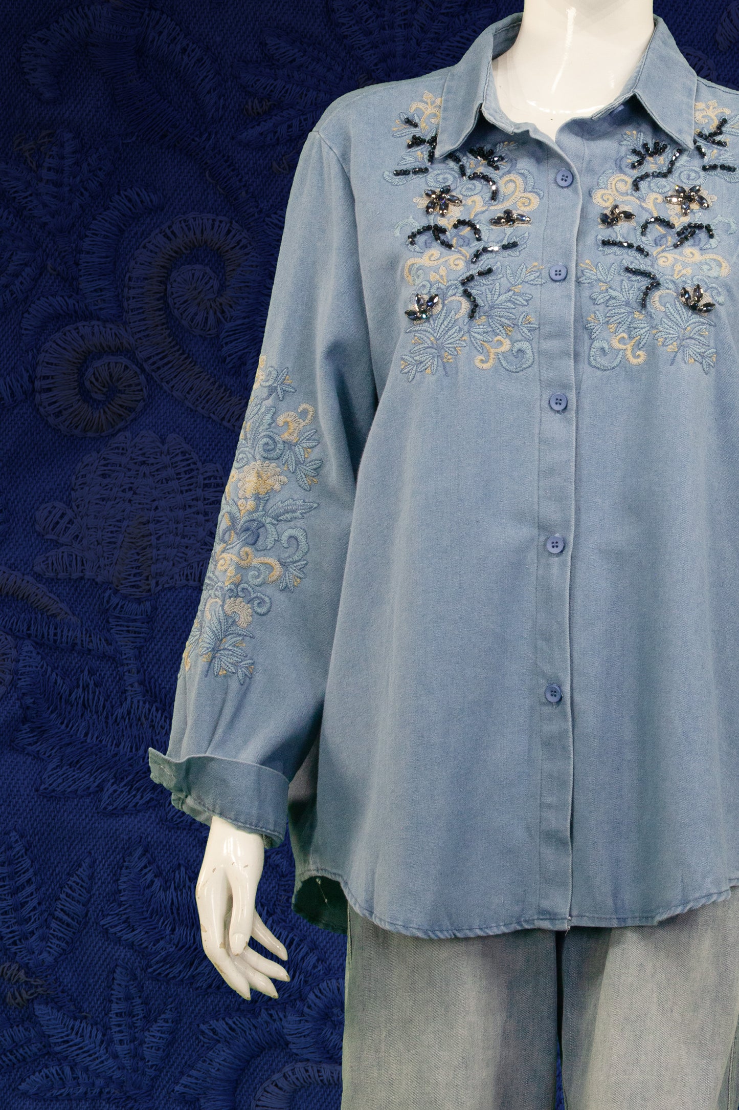 Blouse Soft Jeans Motif Ornamental 702
