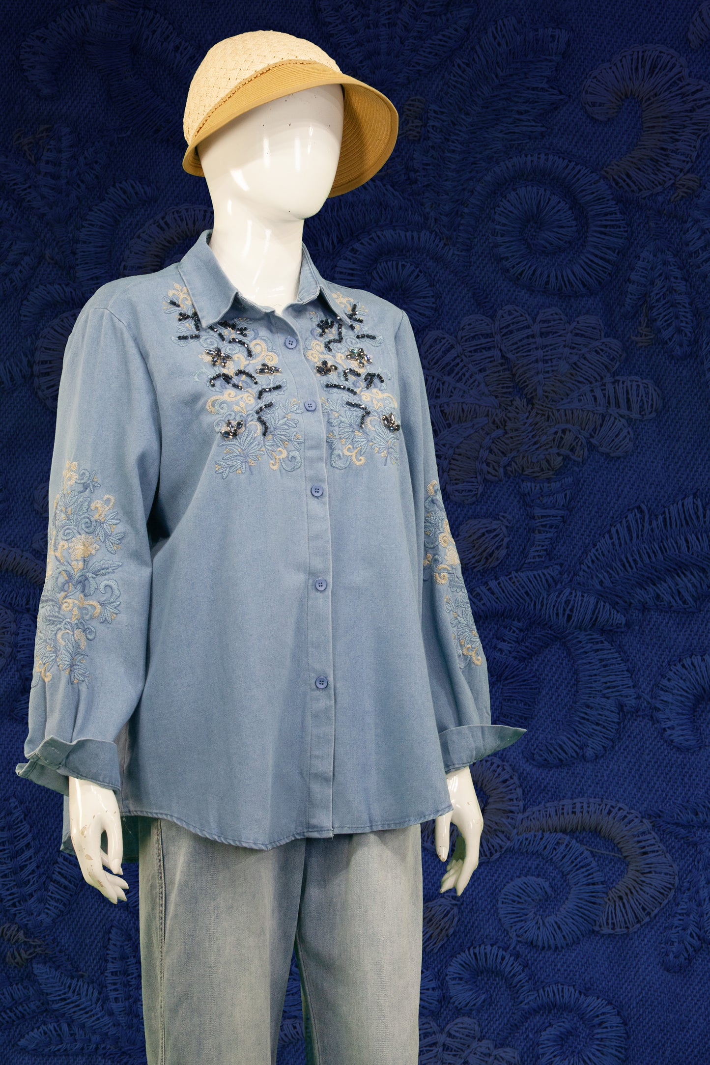 Blouse Soft Jeans Motif Ornamental 702