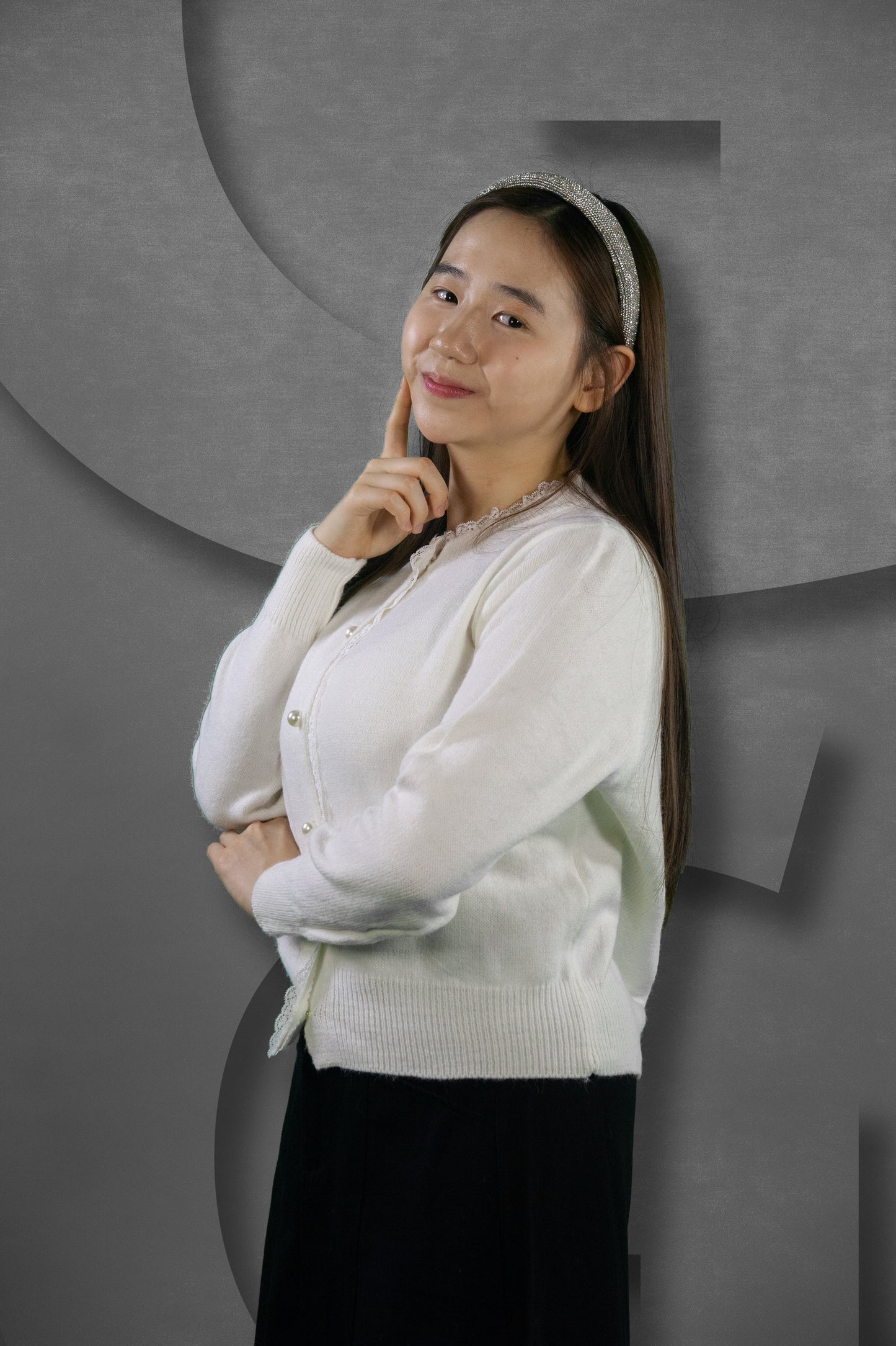 Cardigan Rajut Pearl Dengan Renda Tengah