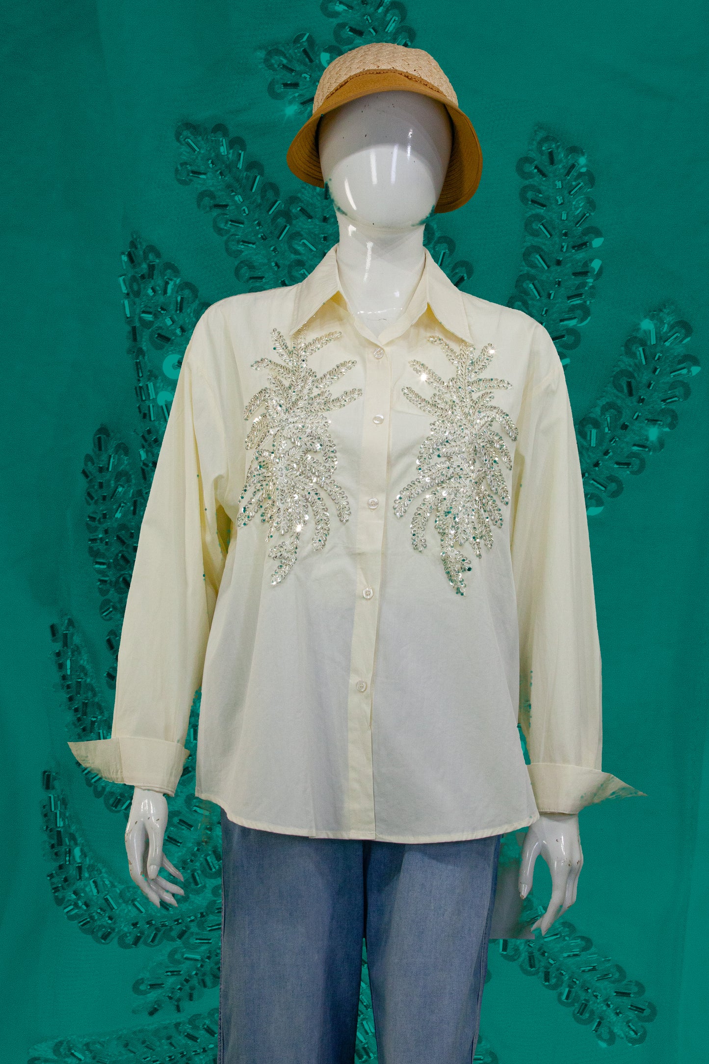Kemeja Tangan Panjang Motif Daun