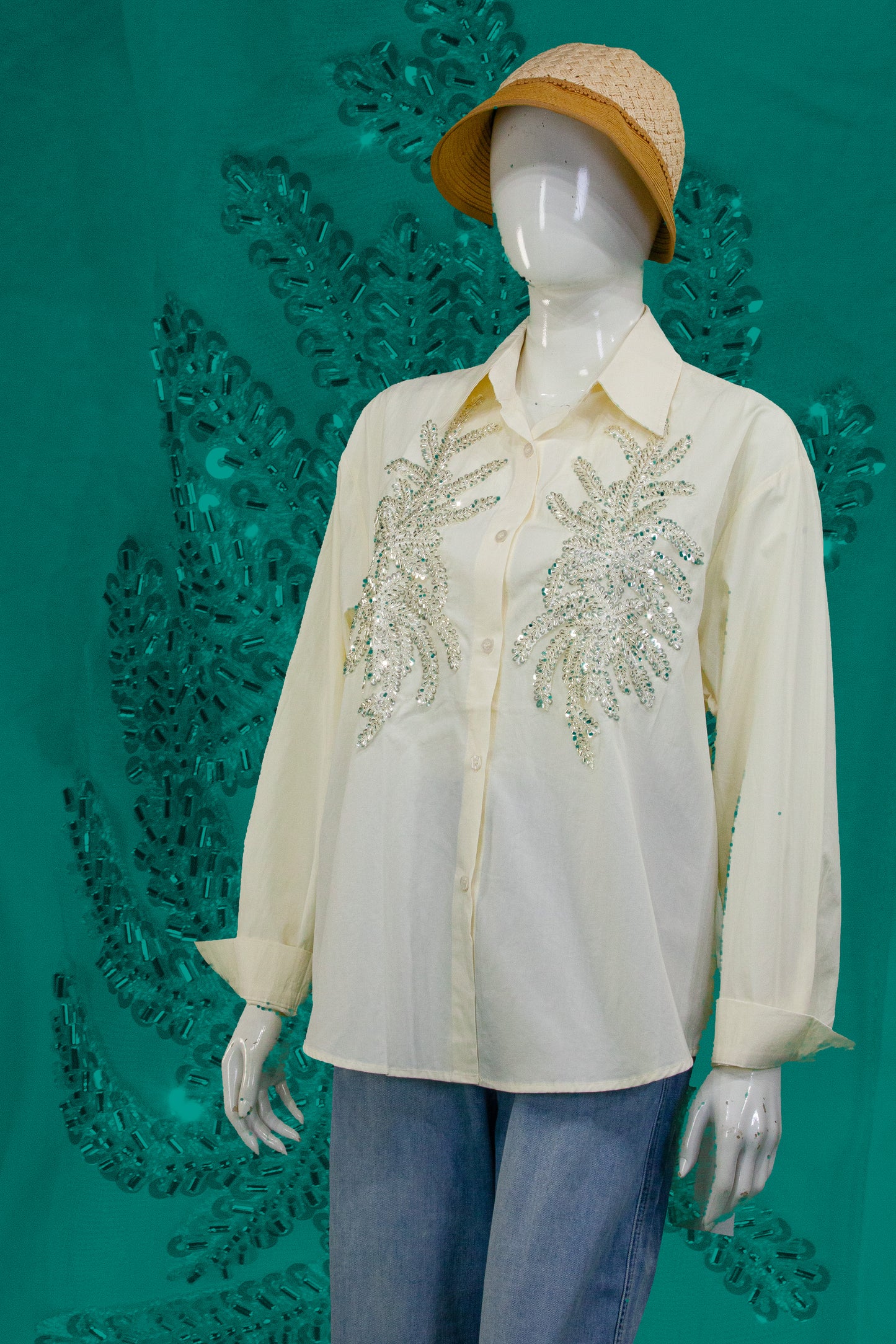 Kemeja Tangan Panjang Motif Daun