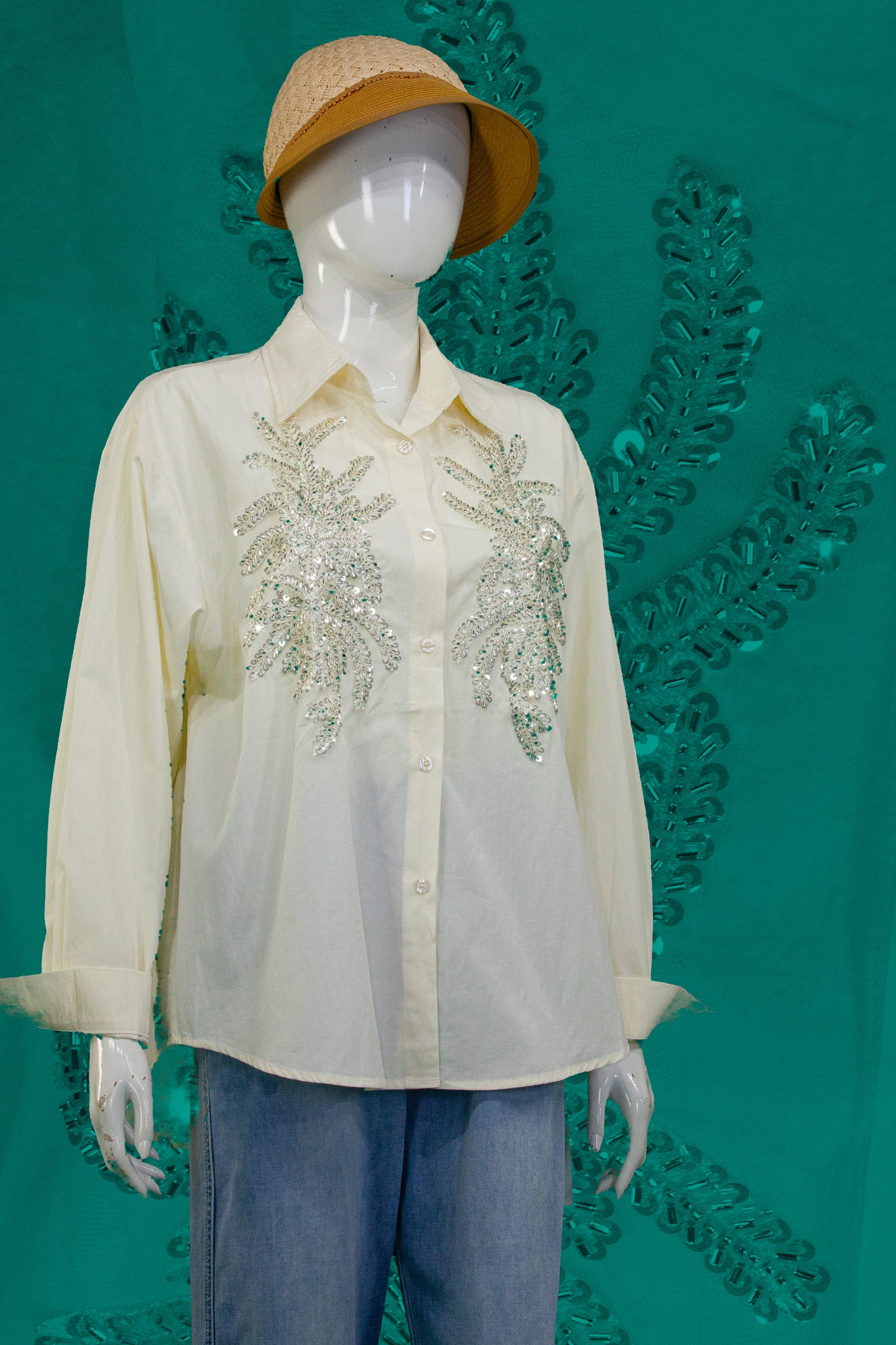 Kemeja Tangan Panjang Motif Daun