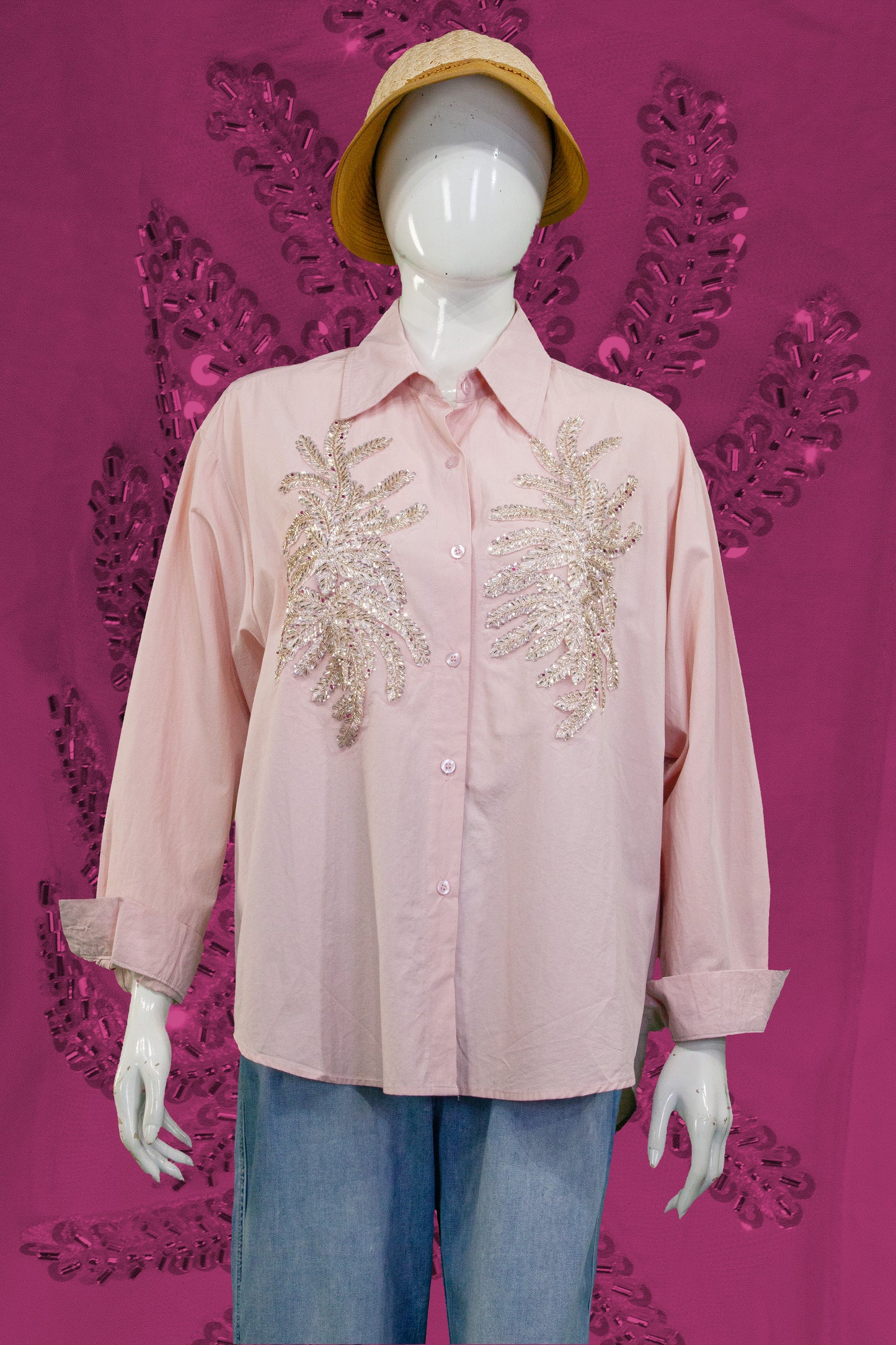Kemeja Tangan Panjang Motif Daun
