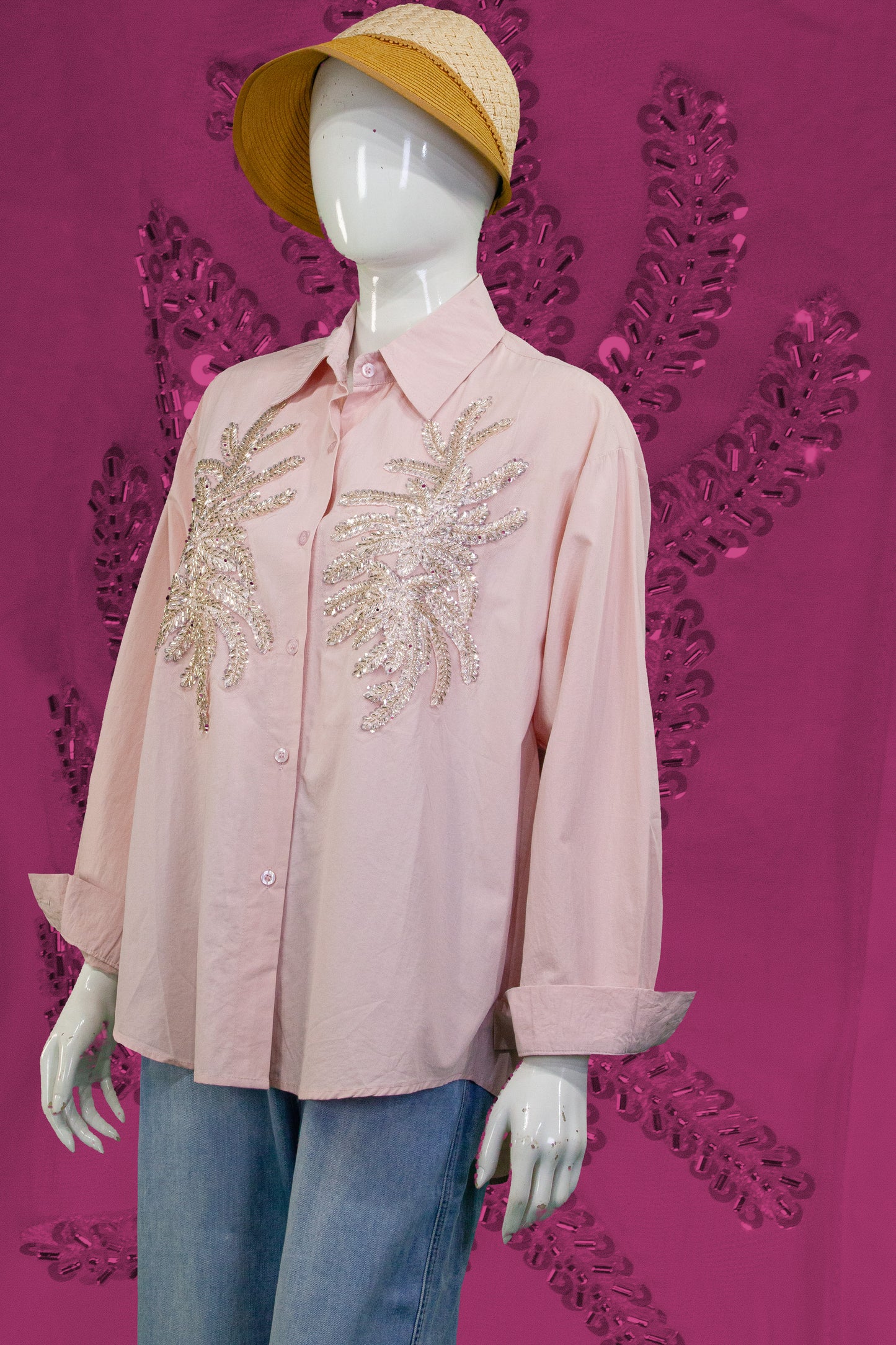 Kemeja Tangan Panjang Motif Daun