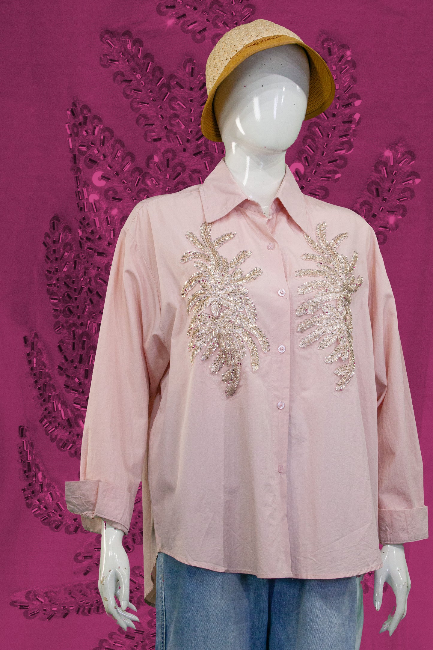Kemeja Tangan Panjang Motif Daun