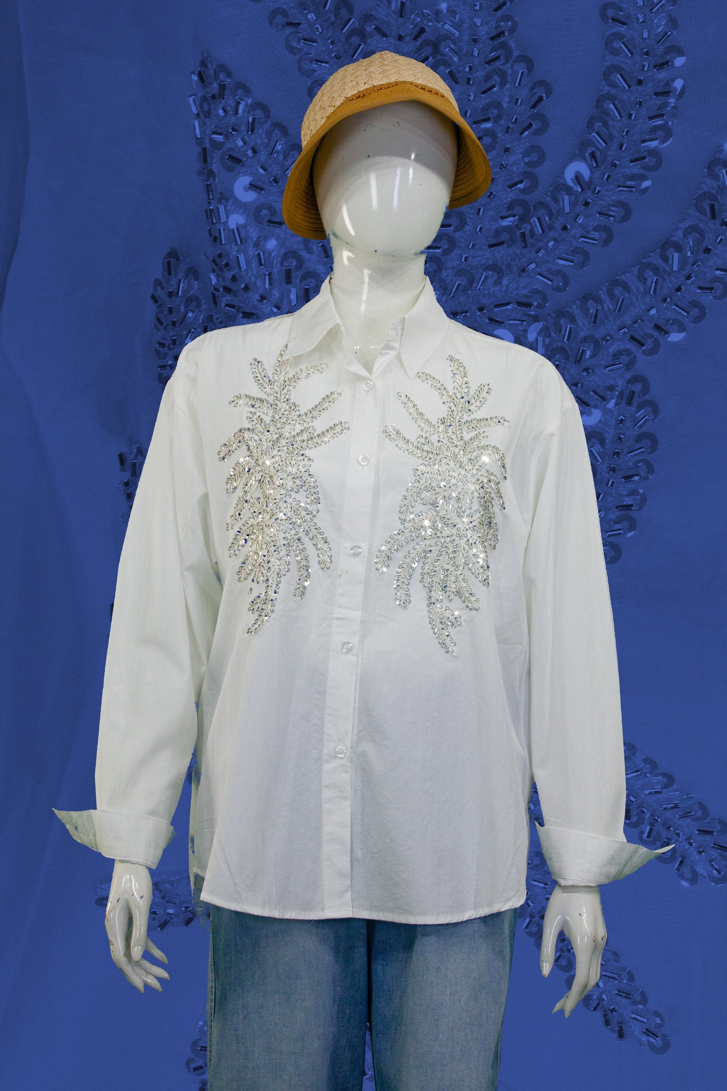 Kemeja Tangan Panjang Motif Daun