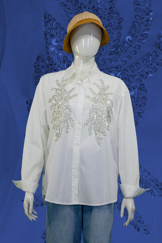 Kemeja Tangan Panjang Motif Daun