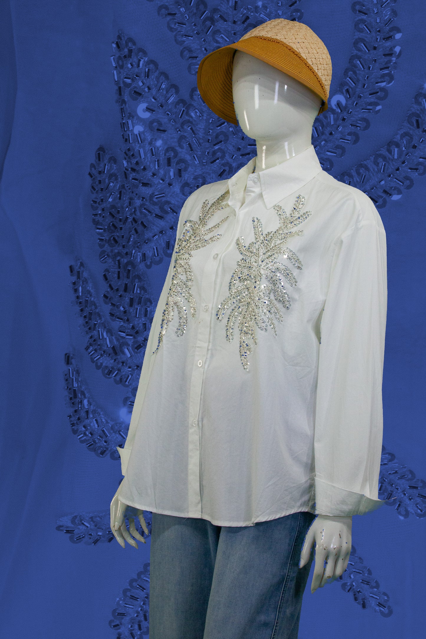 Kemeja Tangan Panjang Motif Daun