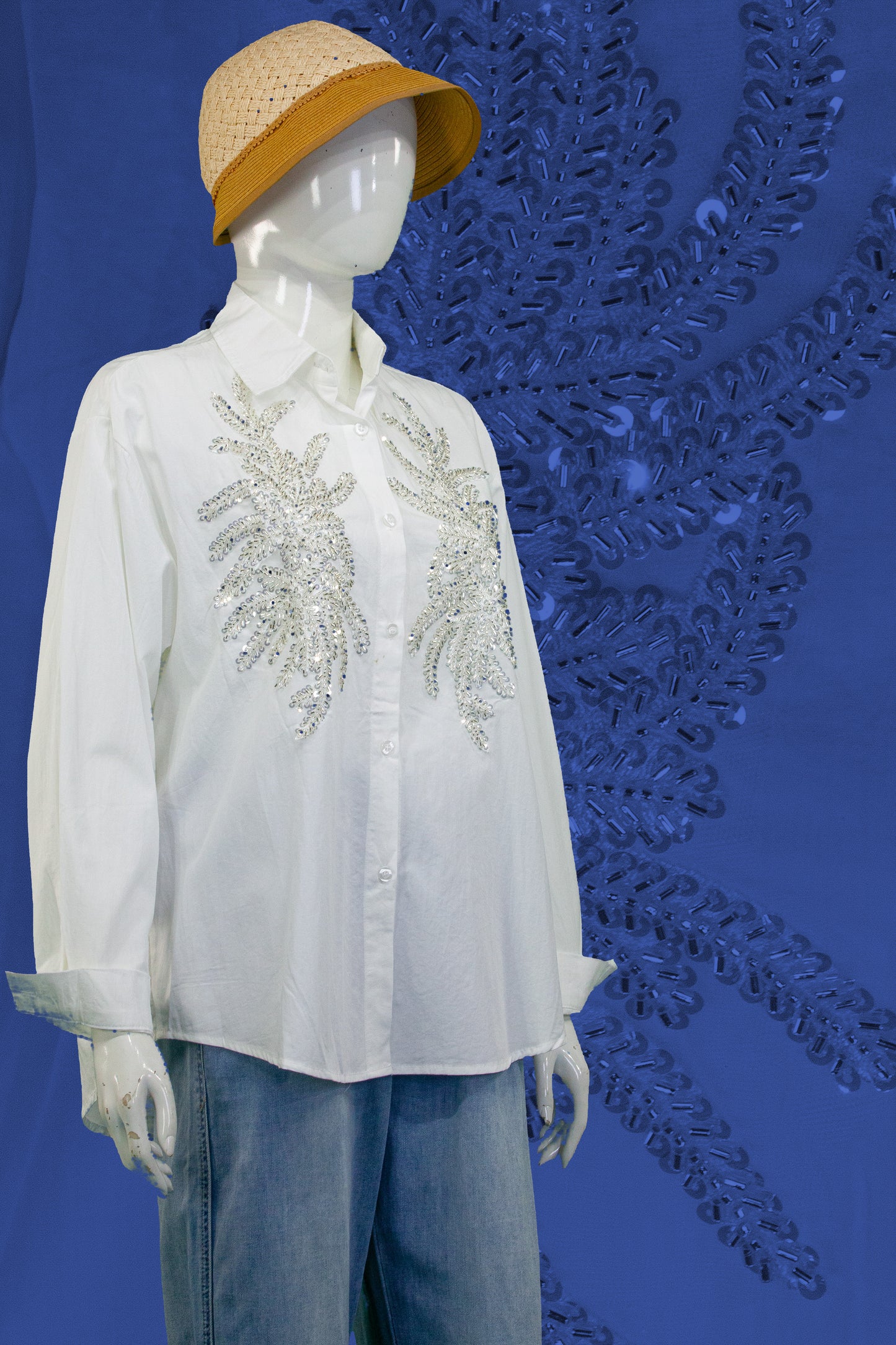 Kemeja Tangan Panjang Motif Daun