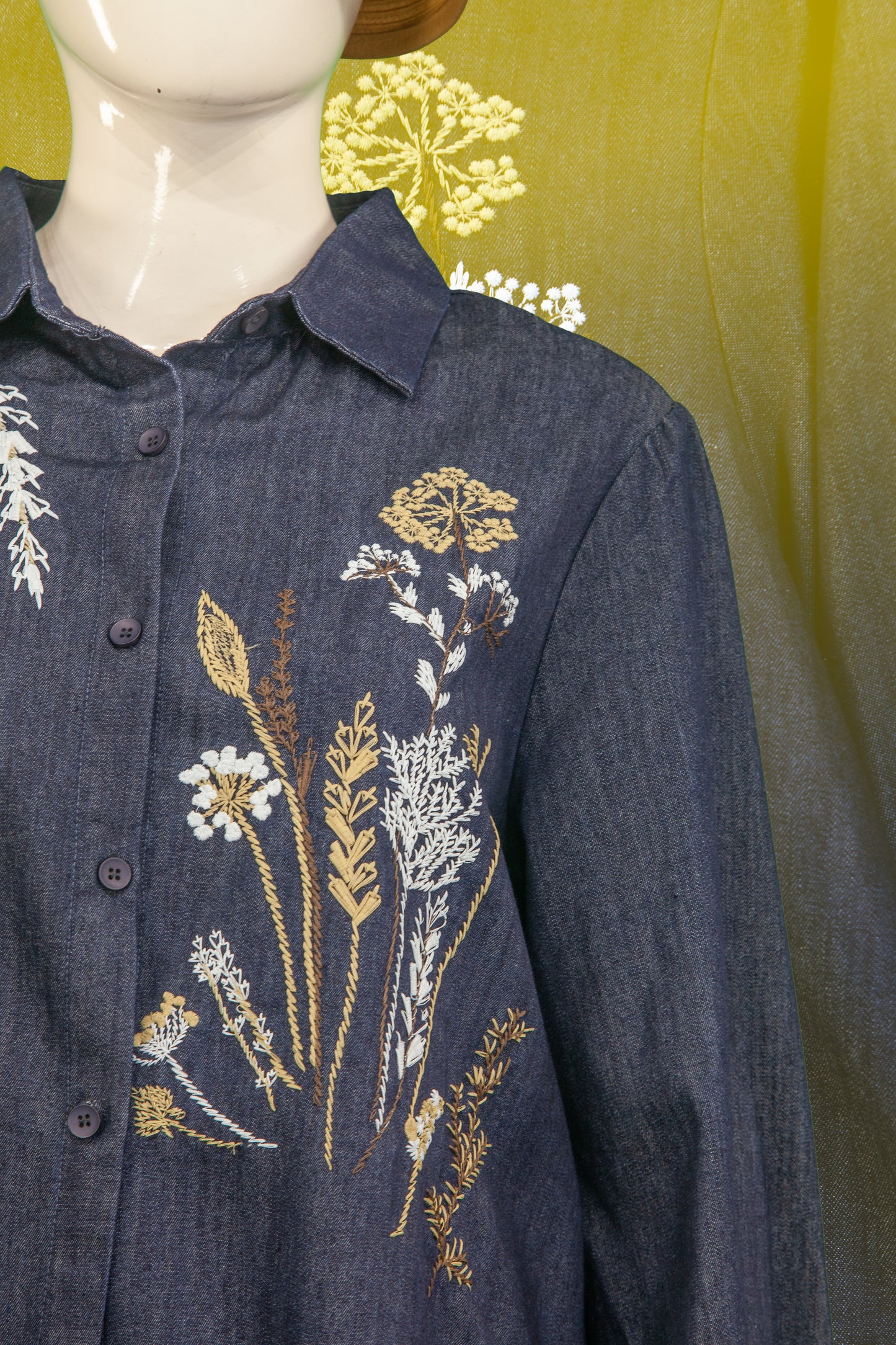 Blouse Soft Jeans Motif Tanaman Panjang