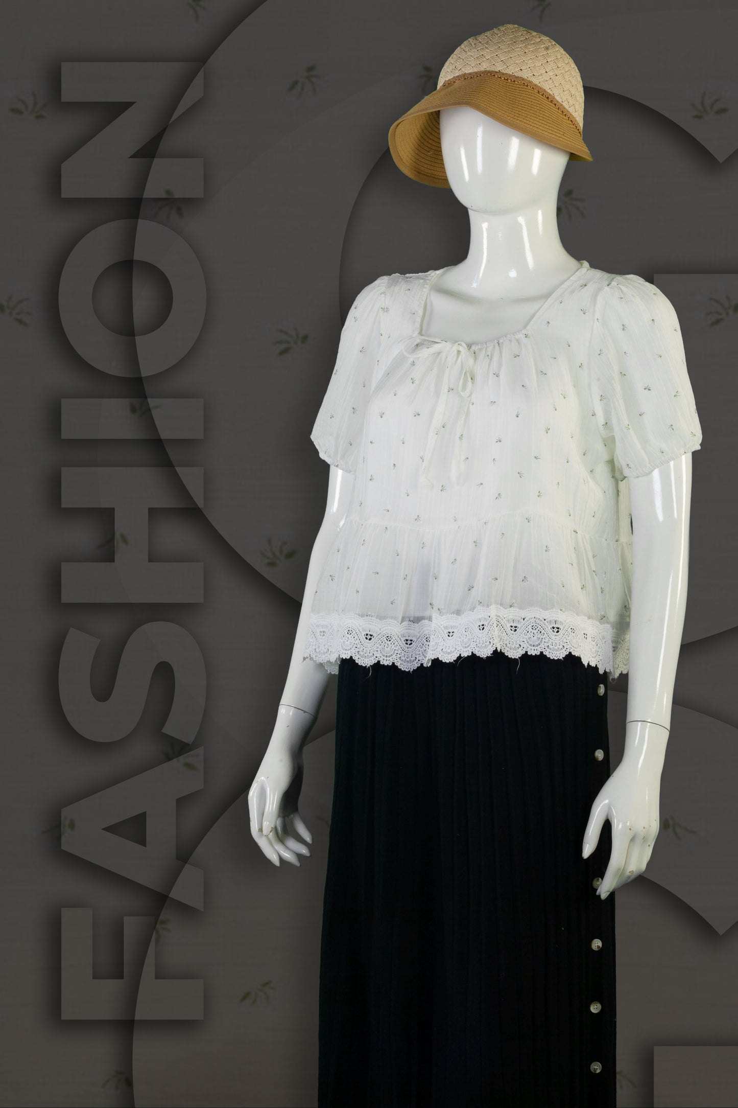 Blouse  Motif Bunga Kecil Renda Bawah