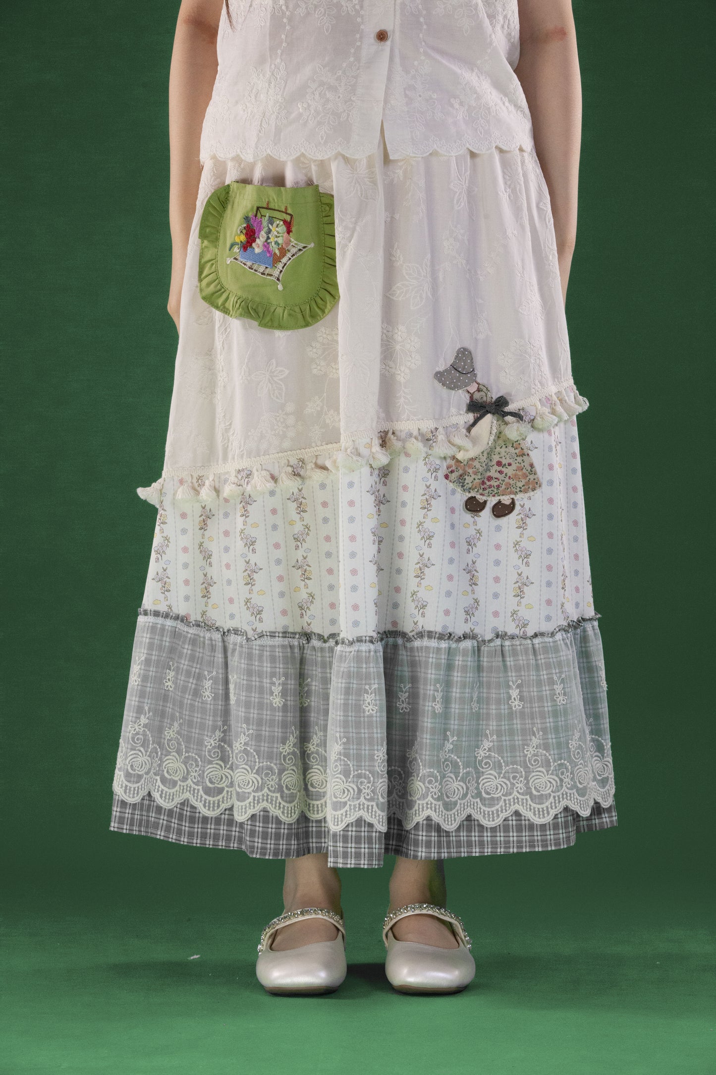 Rok Brukat Motif Kantong Hijau