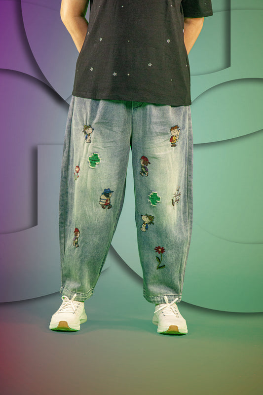 Celana Soft Jeans Motif Snoopy and Friends