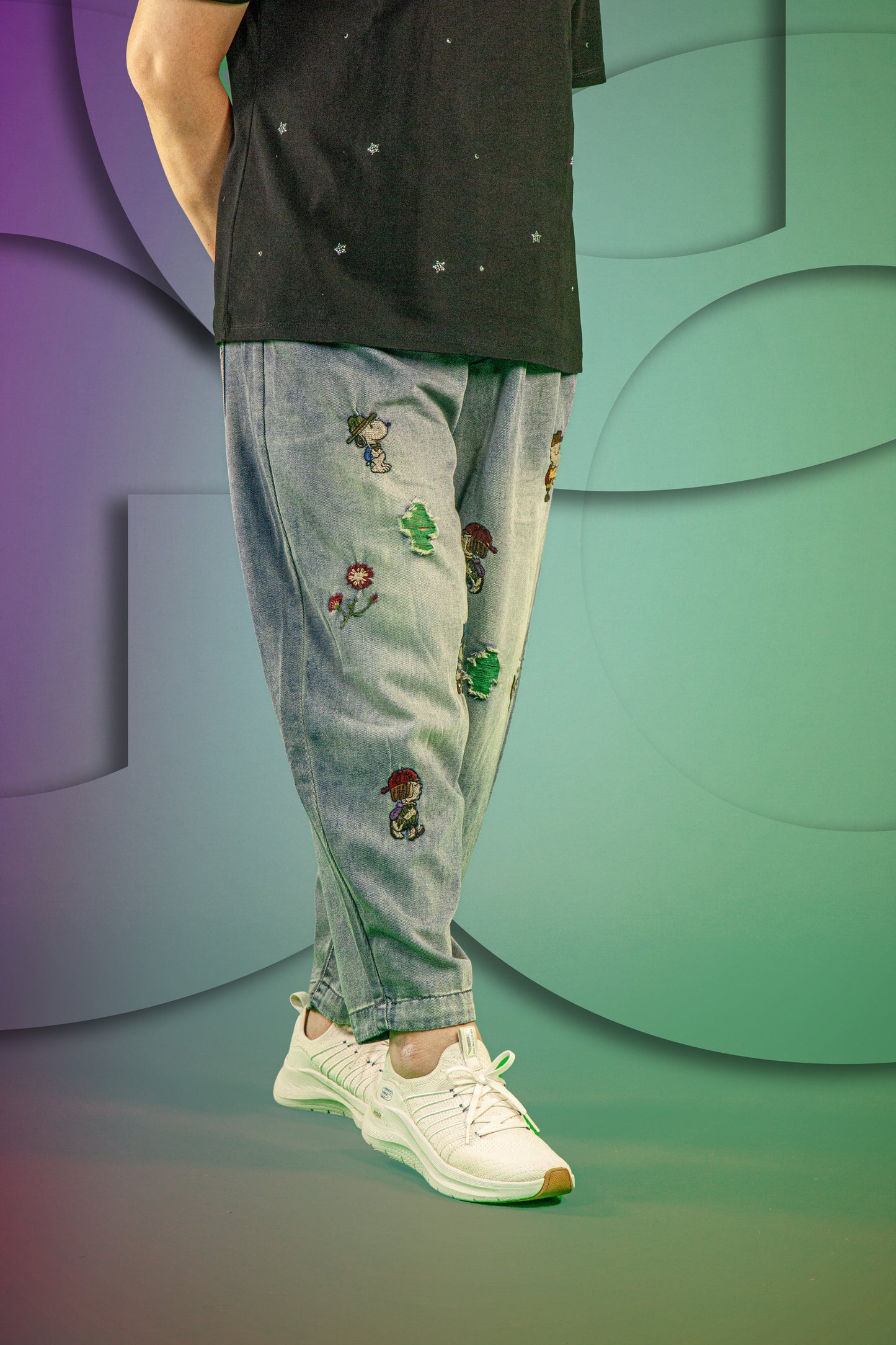 Celana Soft Jeans Motif Snoopy and Friends
