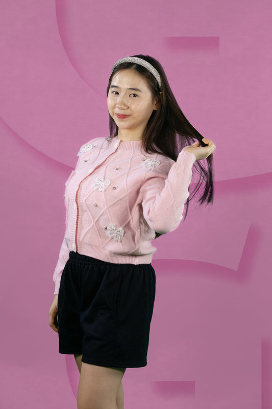 Cardigan Rajut Motif Pita