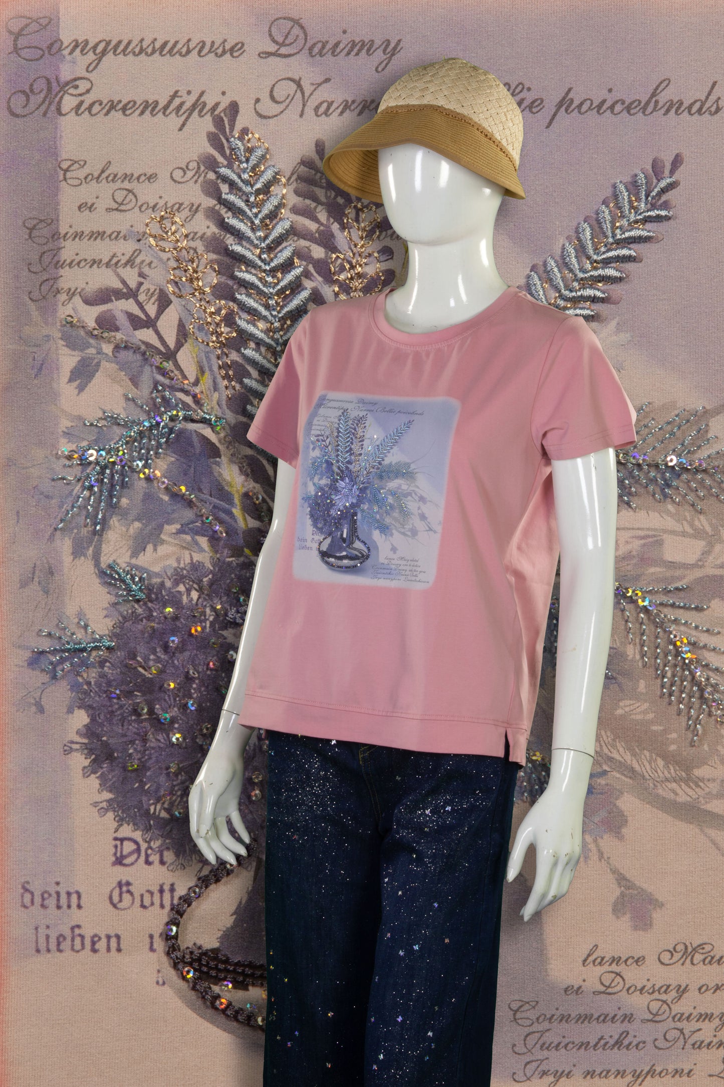 T-Shirt Serat Bambu Rajut (Timbul) Motif Vas Bunga