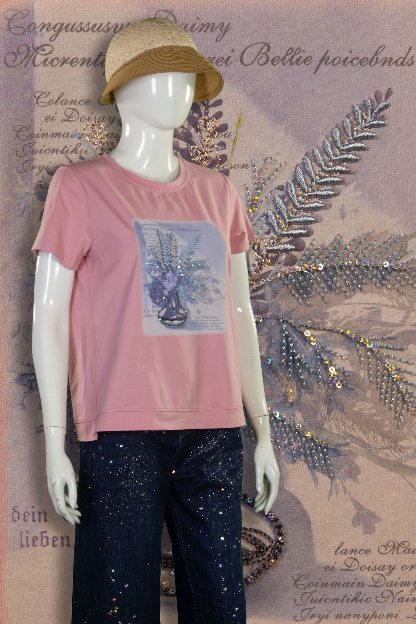 T-Shirt Serat Bambu Rajut (Timbul) Motif Vas Bunga
