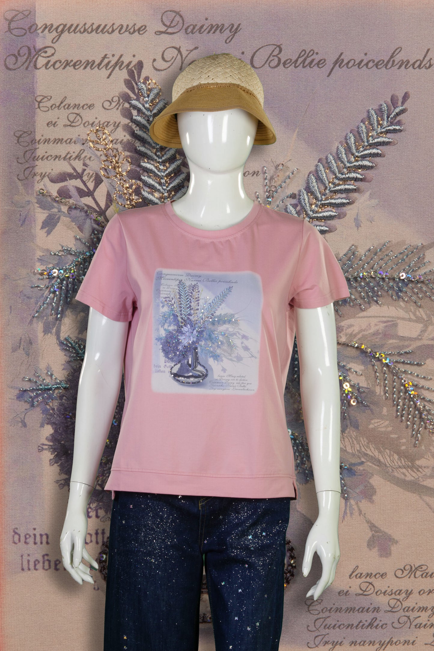 T-Shirt Serat Bambu Rajut (Timbul) Motif Vas Bunga