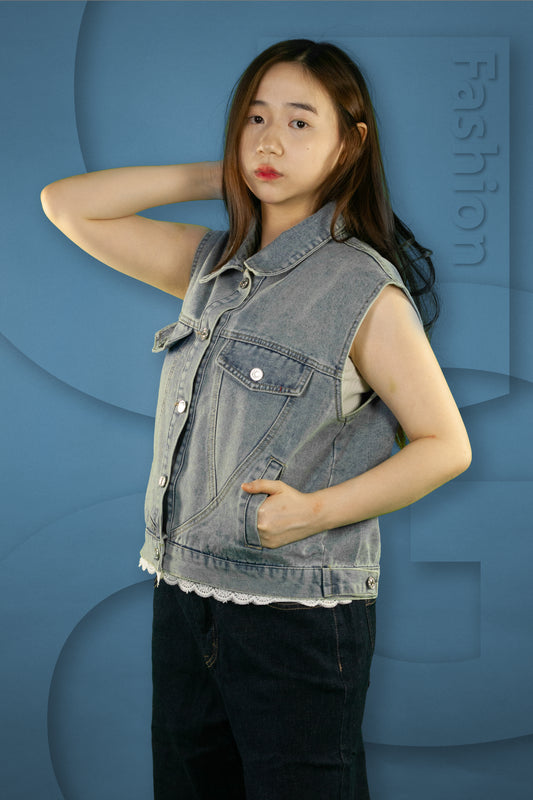 Vest Jeans Renda Bawah Model Kantong
