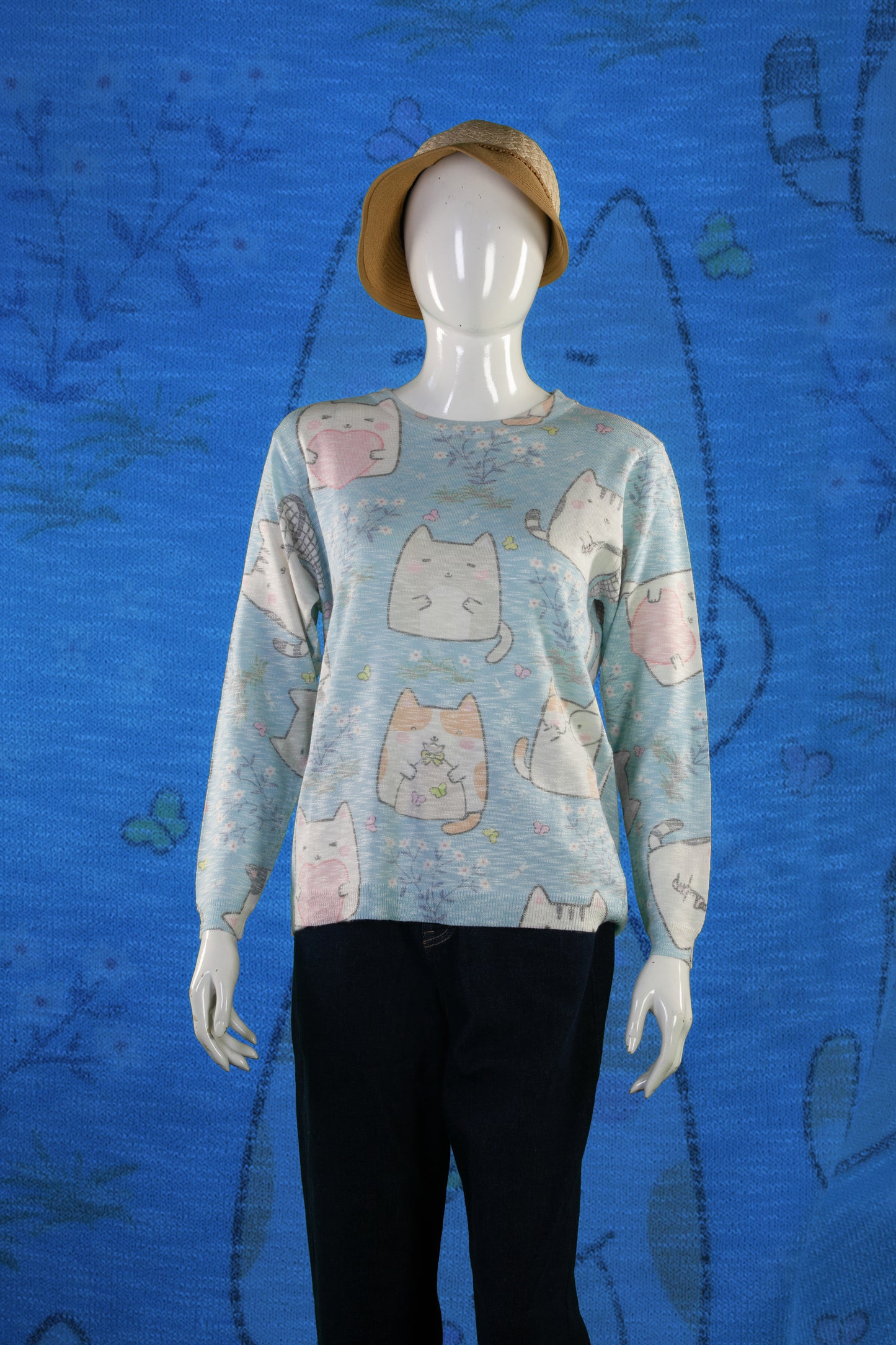 Blouse Rajut Tangan Panjang Matte Motif Pusheen