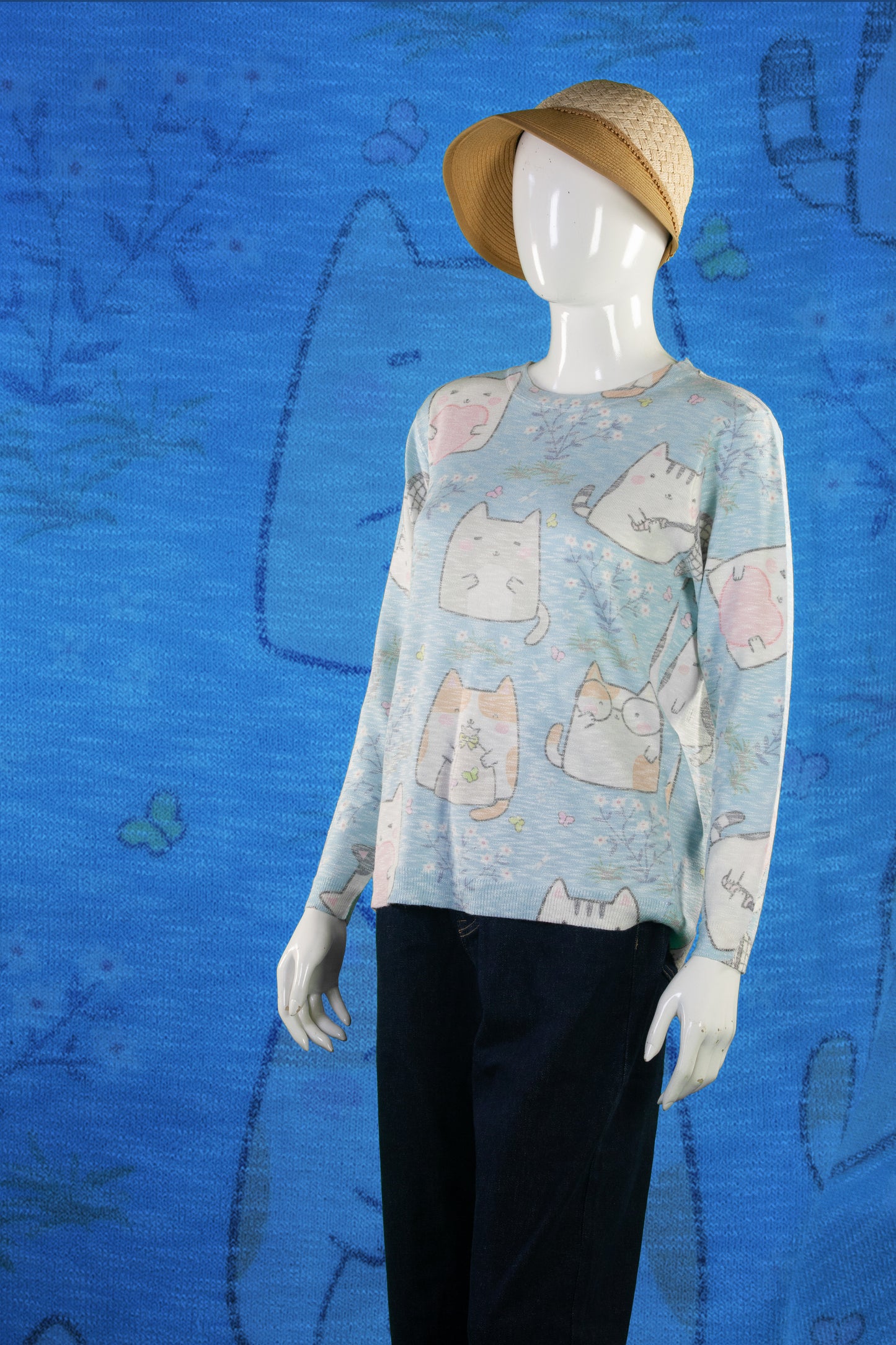 Blouse Rajut Tangan Panjang Matte Motif Pusheen