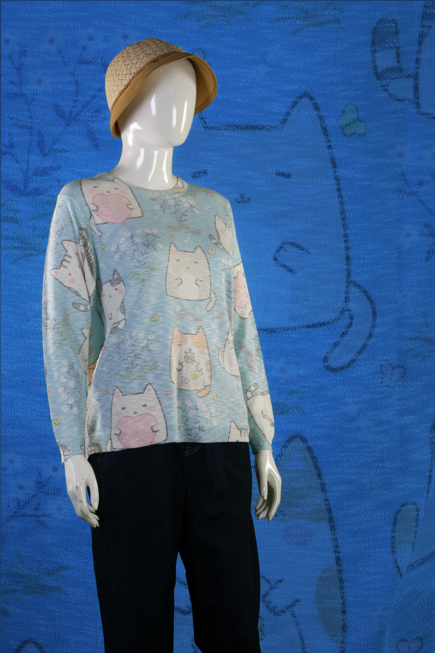 Blouse Rajut Tangan Panjang Matte Motif Pusheen