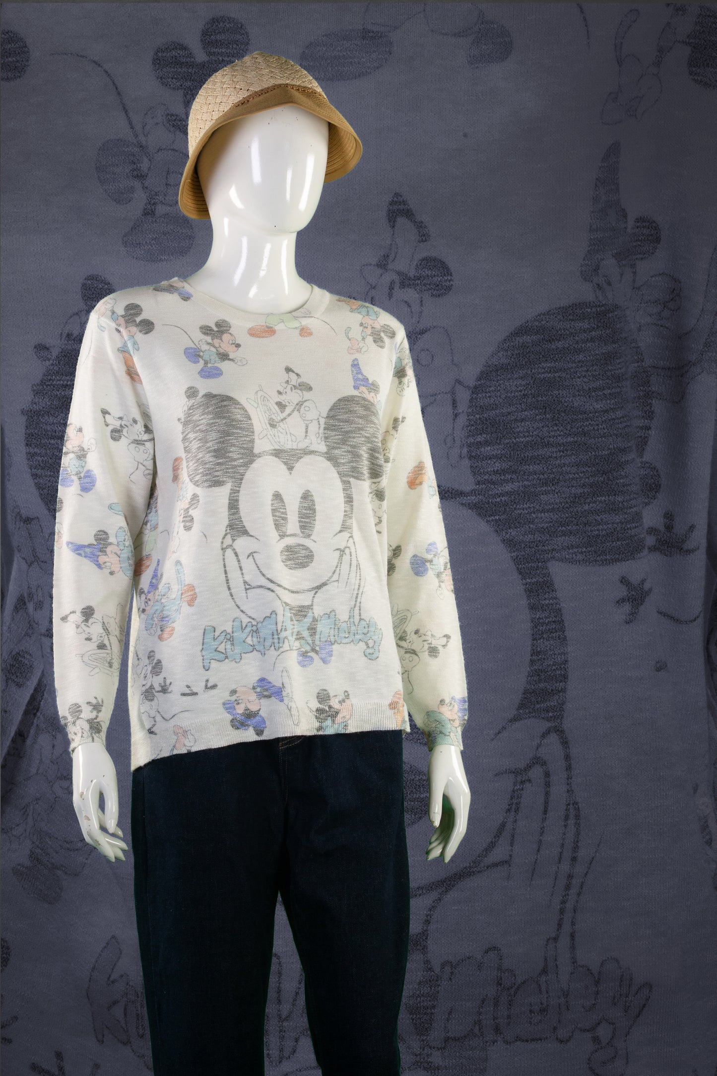 Blouse Rajut Tangan Panjang Matte Motif Mickey Kikimax