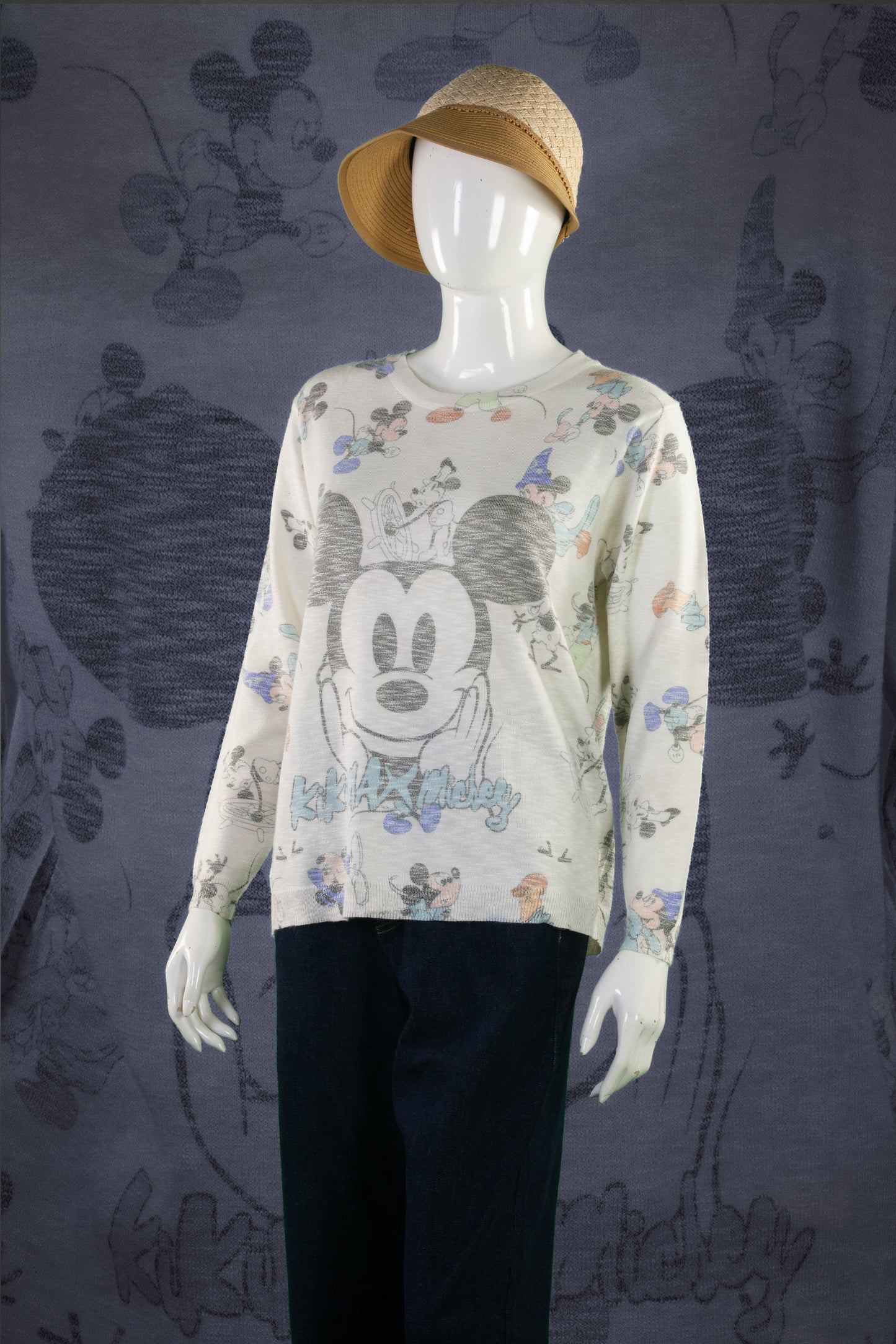 Blouse Rajut Tangan Panjang Matte Motif Mickey Kikimax