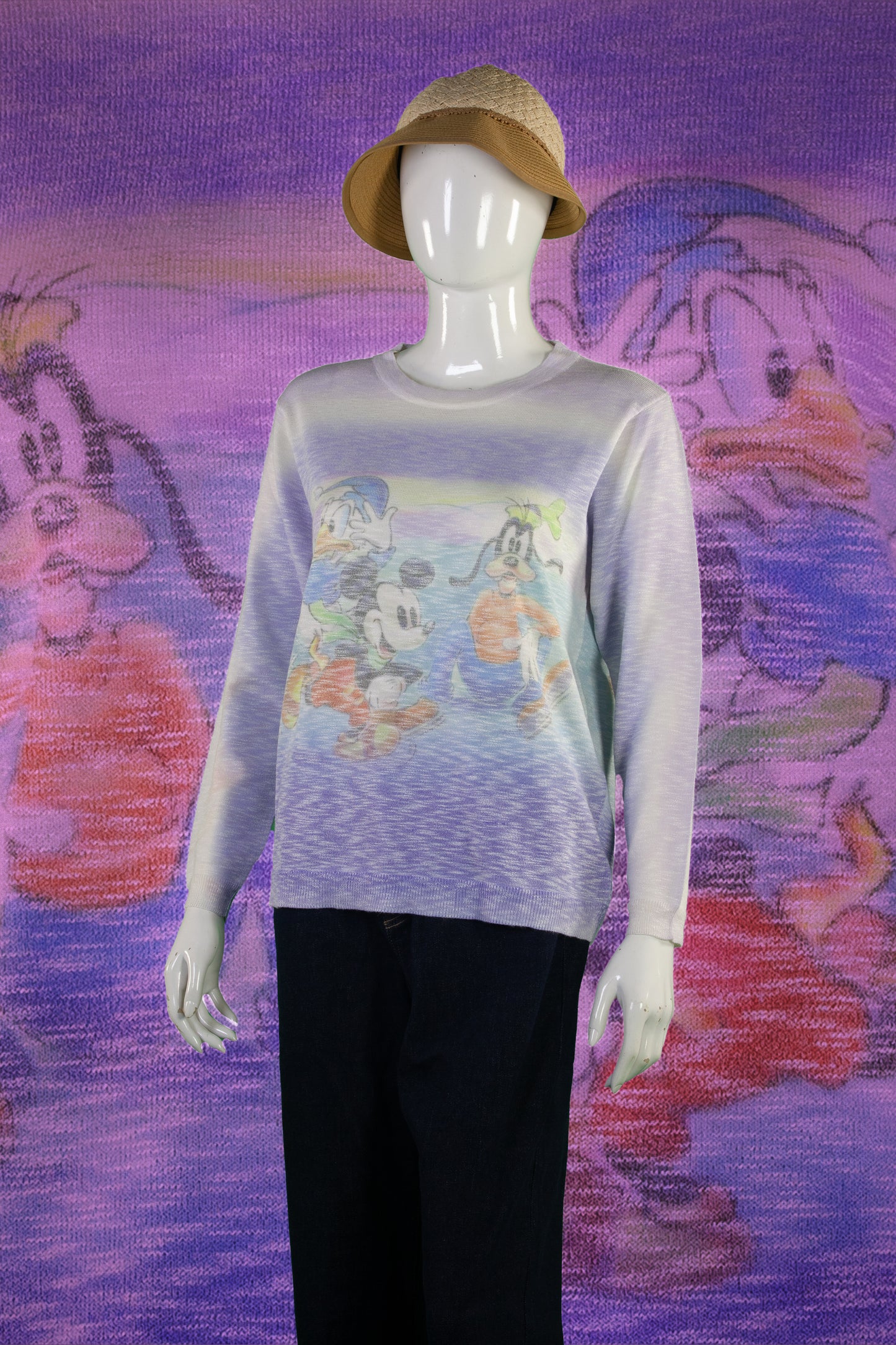 Blouse Rajut Tangan Panjang Matte Motif Disney Friends
