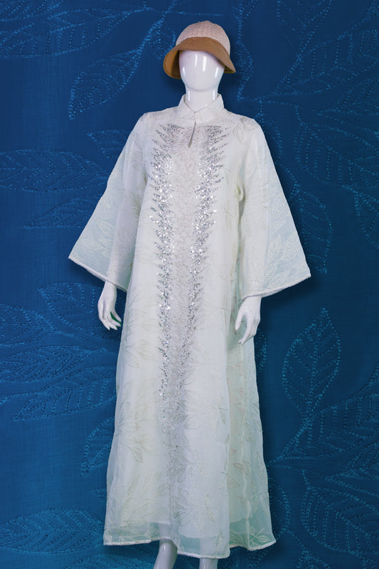Kaftan Motif White Leaf