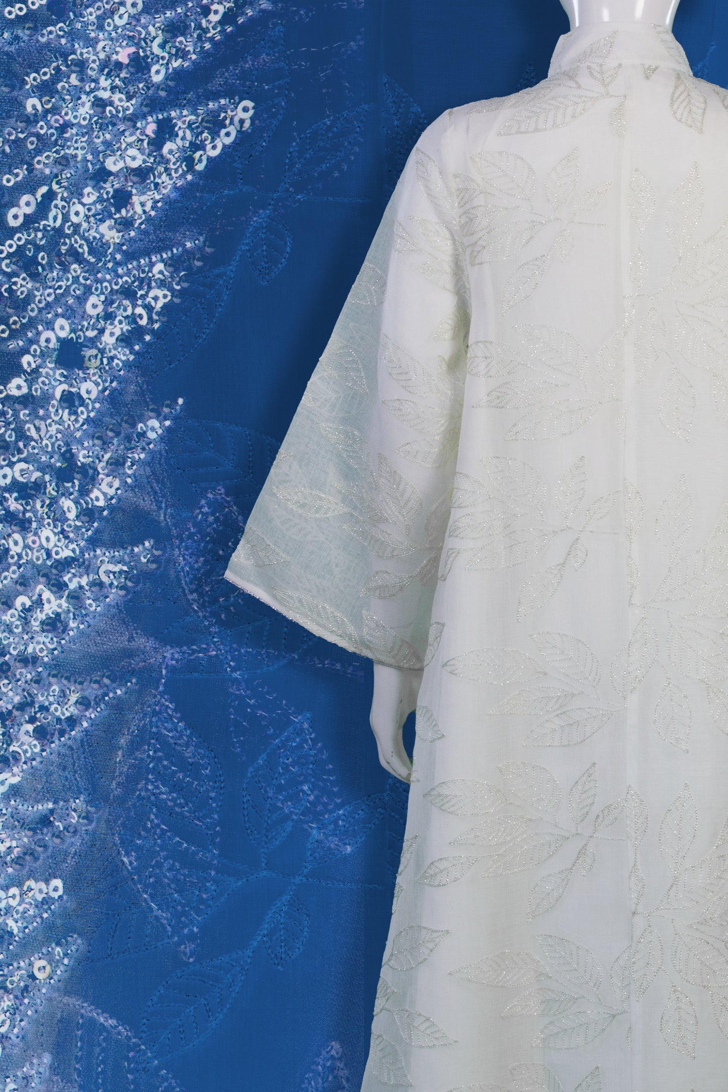 Kaftan Motif White Leaf
