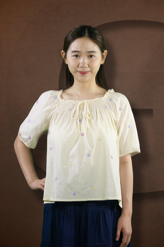 Blouse Serut Leher Motif Bunga (2 Warna)