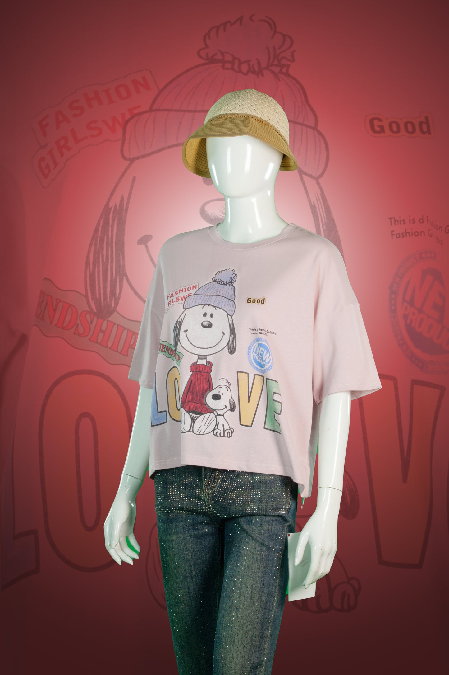 T-Shirt Crop Motif Snoopy Love