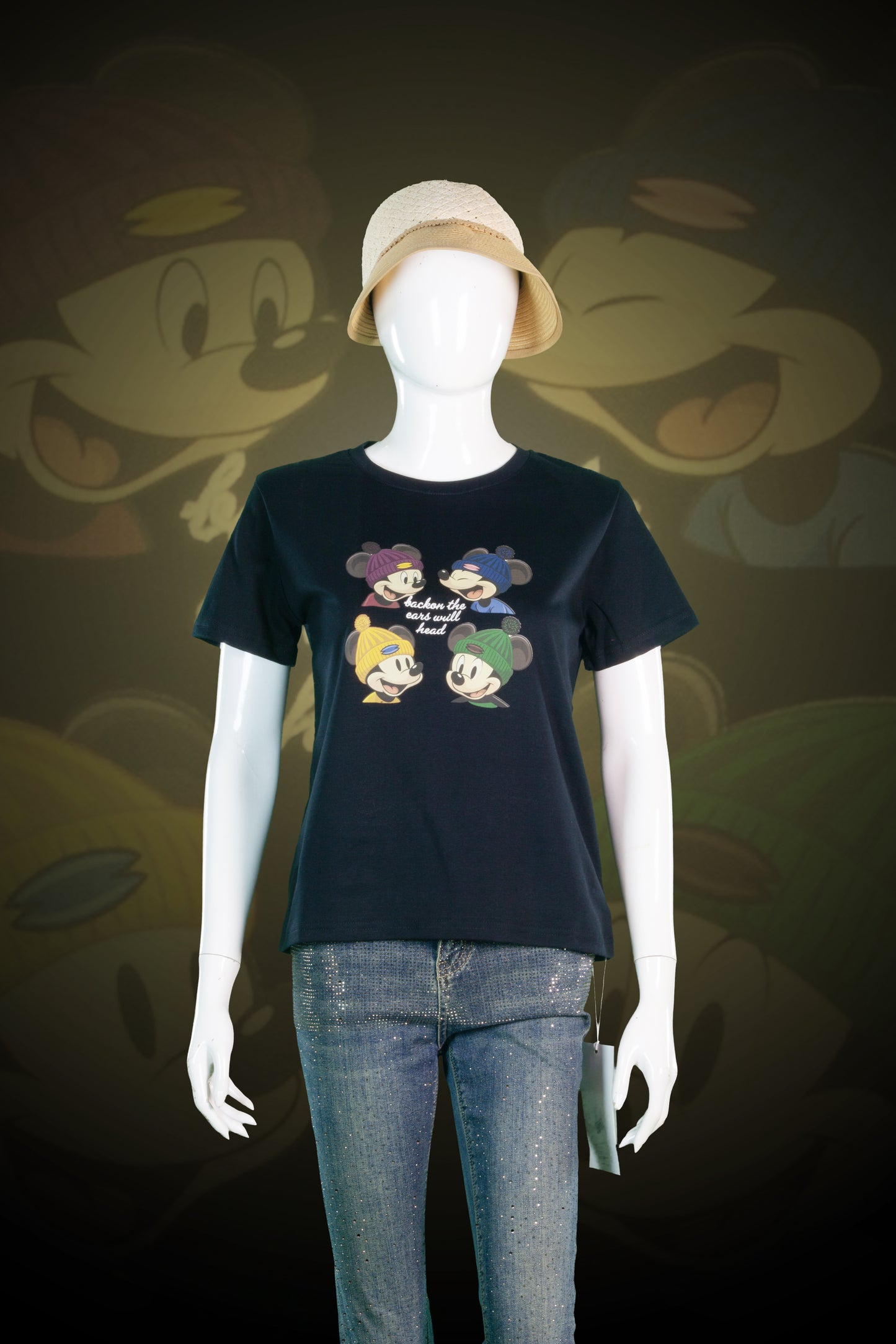 T-Shirt Crop Motif 4 Mickey Topi Kupluk
