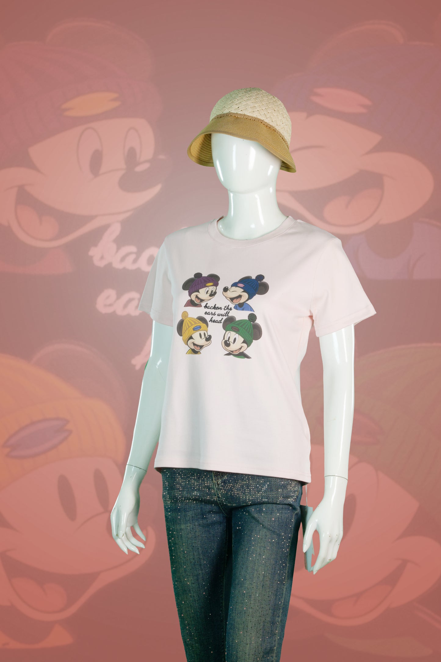 T-Shirt Crop Motif 4 Mickey Topi Kupluk