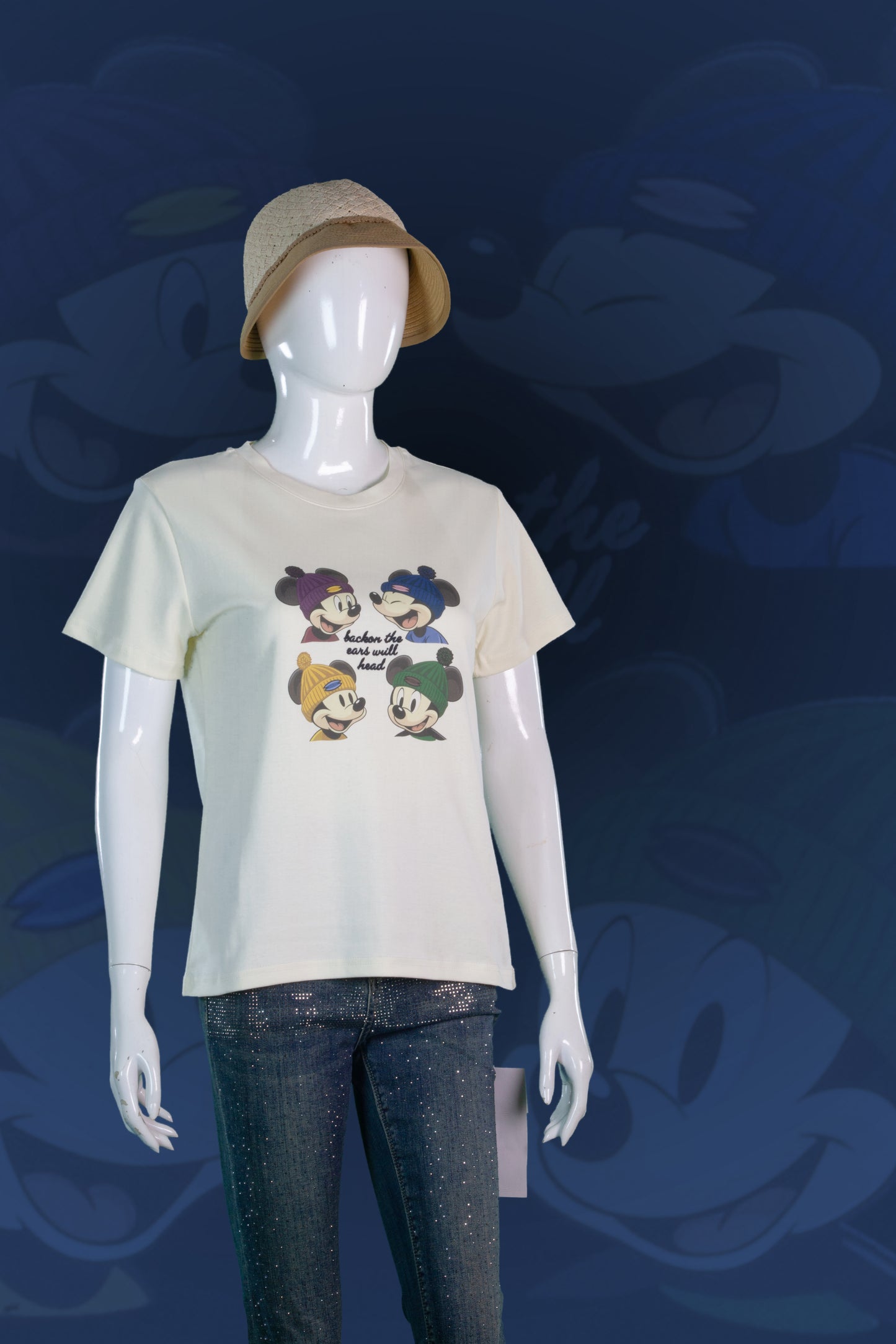 T-Shirt Crop Motif 4 Mickey Topi Kupluk