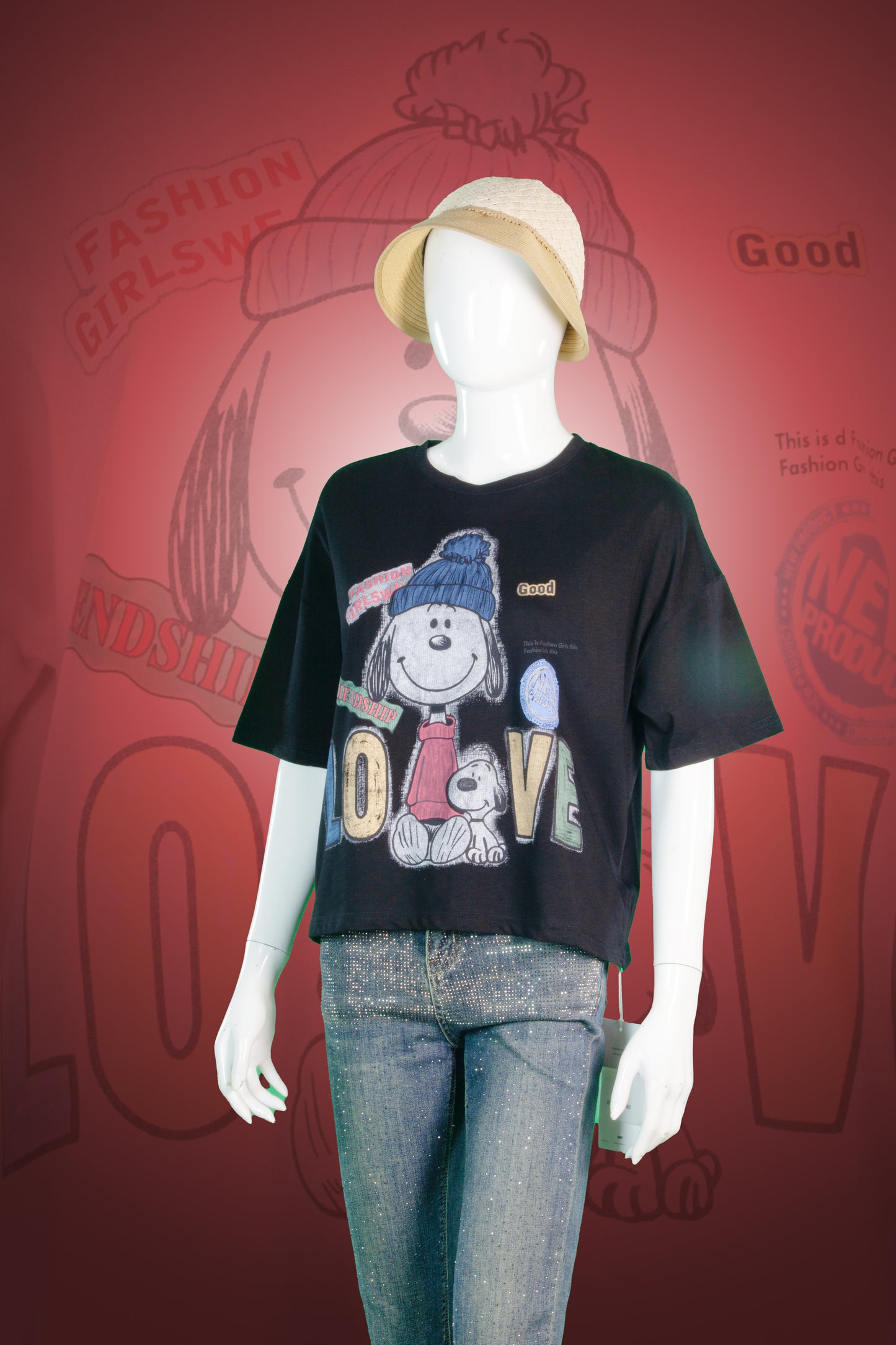 T-Shirt Crop Motif Snoopy Love