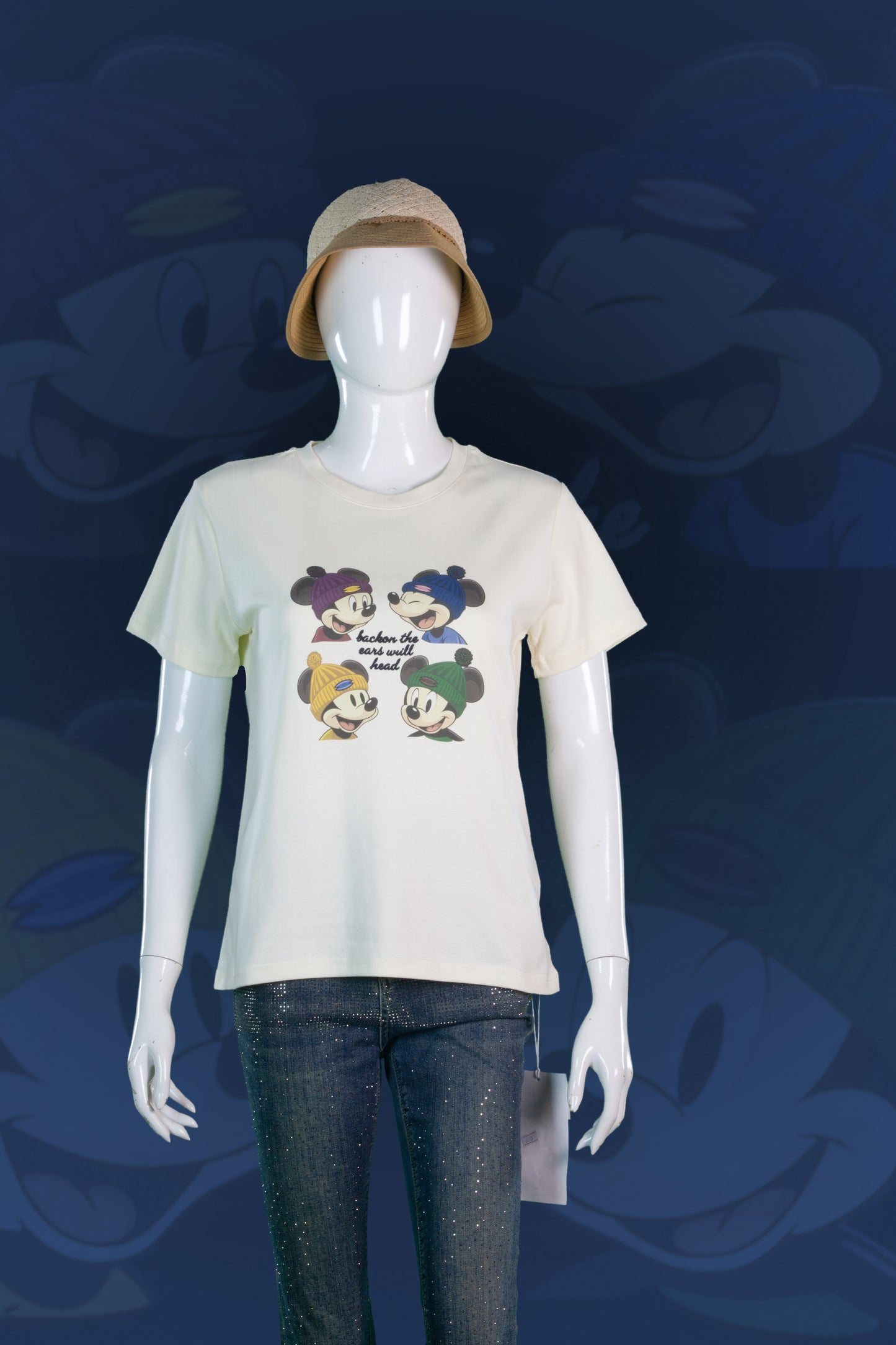 T-Shirt Crop Motif 4 Mickey Topi Kupluk