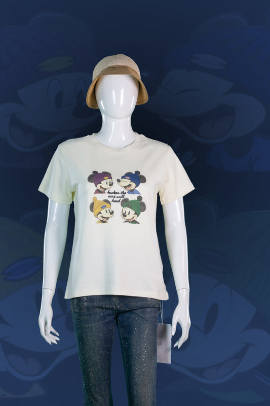 T-Shirt Crop Motif 4 Mickey Topi Kupluk