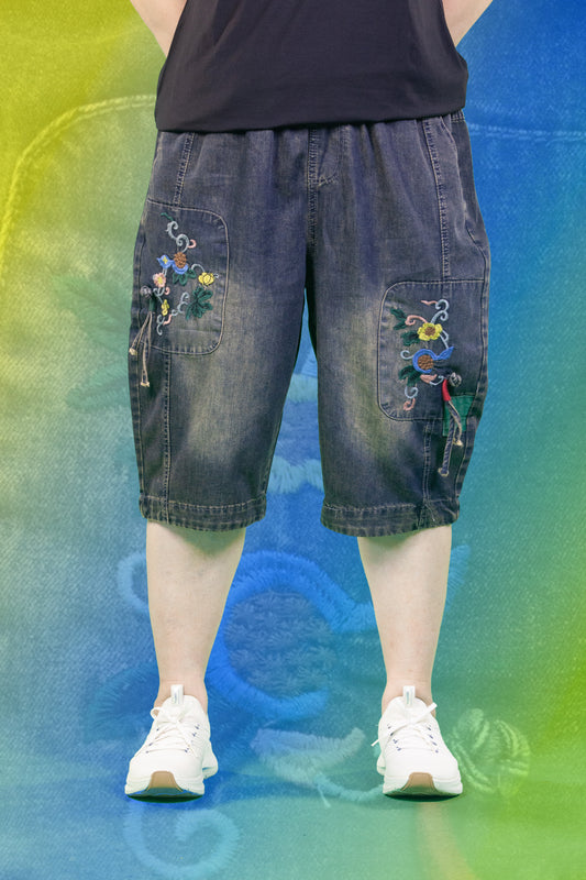Celana Soft Jeans Motif Bunga dan Pita